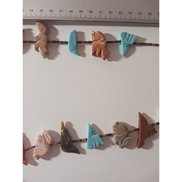 Zuni Fetish Heishi Two Stranded Multi-stone Necklace Black Bear Pendant Vintage - Picture 13 of 16